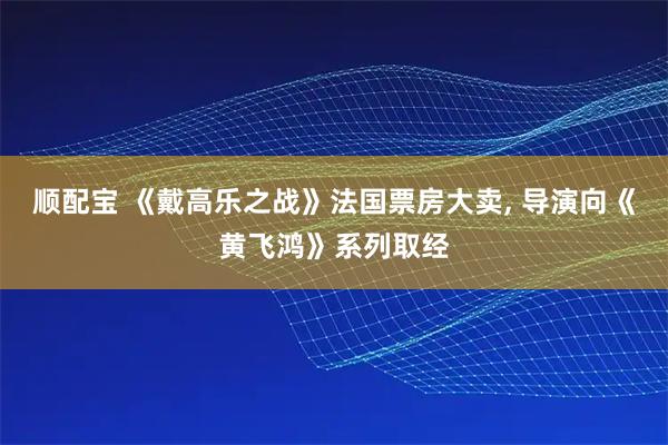 顺配宝 《戴高乐之战》法国票房大卖, 导演向《黄飞鸿》系列取经